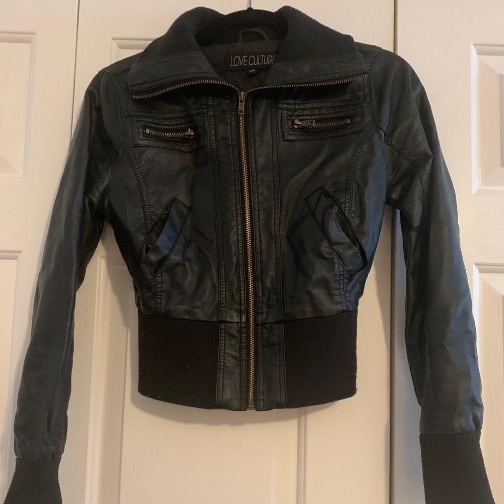 Vegan Leather Cropped Bomber Jacket